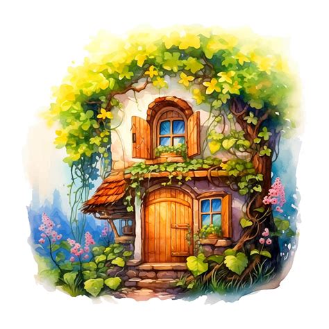Premium Vector Fairy Tale House Surrounded By Nature And Flowers