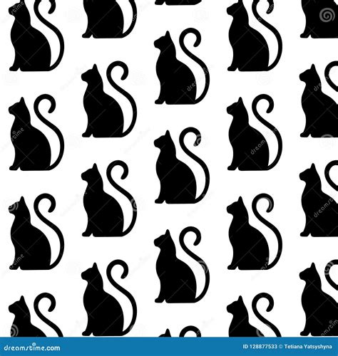 Black Cat Kitten Cat Tail Full Seamless Pattern Wallpaper Background Cartoon Vector