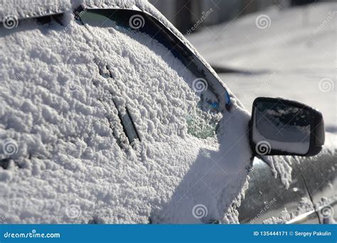 Car Windows Are Covered With A Layer Of Snow Close Up Of The Car