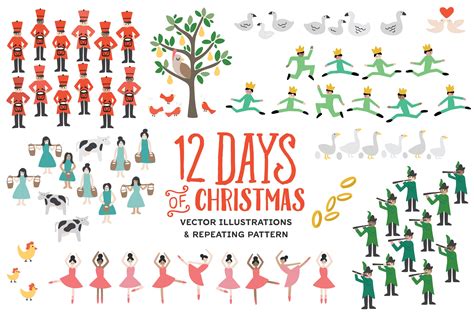 Twelve Days Of Christmas Custom Designed Illustrations Creative Market