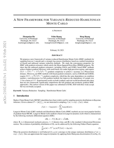 A New Framework For Variance Reduced Hamiltonian Monte Carlo DeepAI