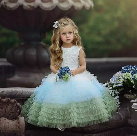 New Colorful Customized Little Girls Birthday Dress Lace Ruched Tulle