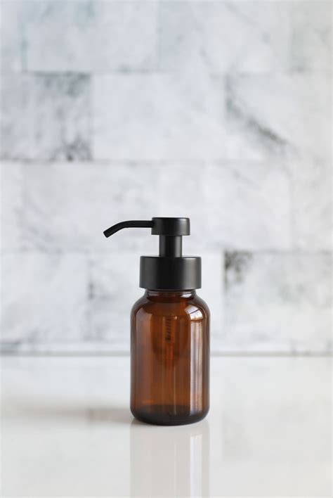 Apothecary Amber Glass Foaming Soap Dispenser With Black Metal Etsy