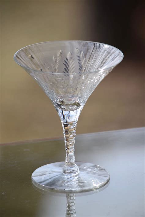 Vintage Etched Crystal Martini Glasses Set Of 5 Antique Crystal
