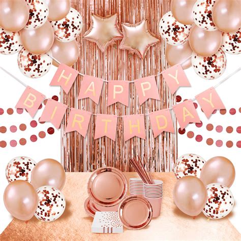 Buy Rose Gold Birthday Party Supplies Decorations Pink Gold Party Supplies Shiny Rose Gold
