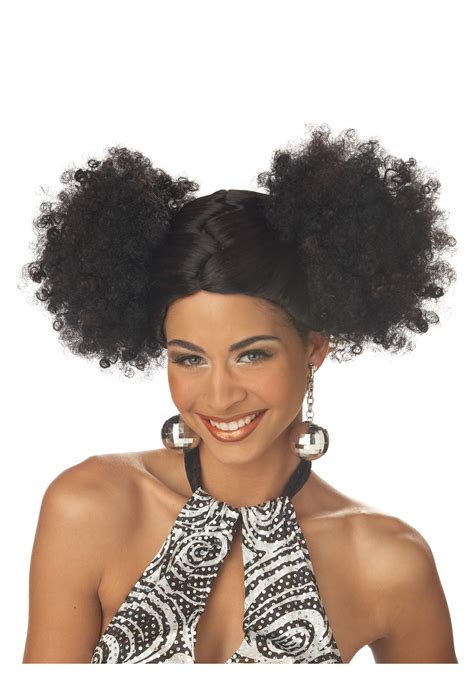 We love these '70s hairstyles. Black Disco Puffs Wig