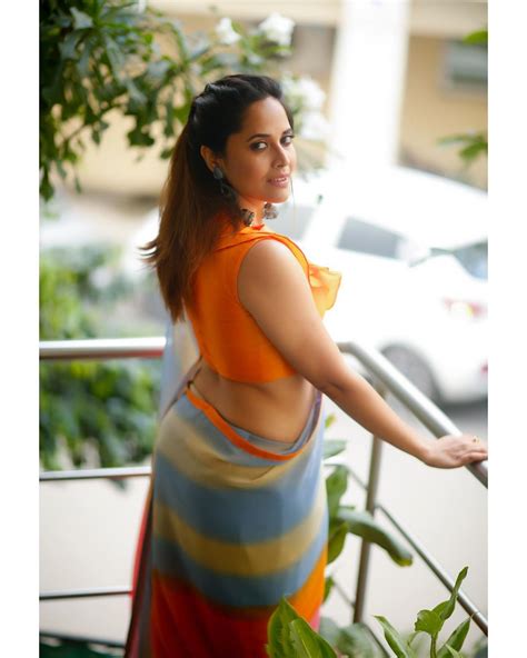 Anasuya Bharadwaj Hot Look In Silk Saree And Orange Blouse Indian Filmy Actress