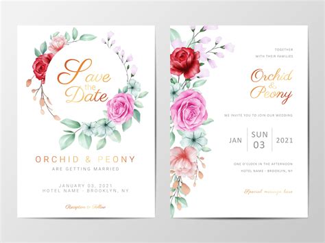 Floral Wedding Invitation Set With Flowers 673371 Vector Art At Vecteezy
