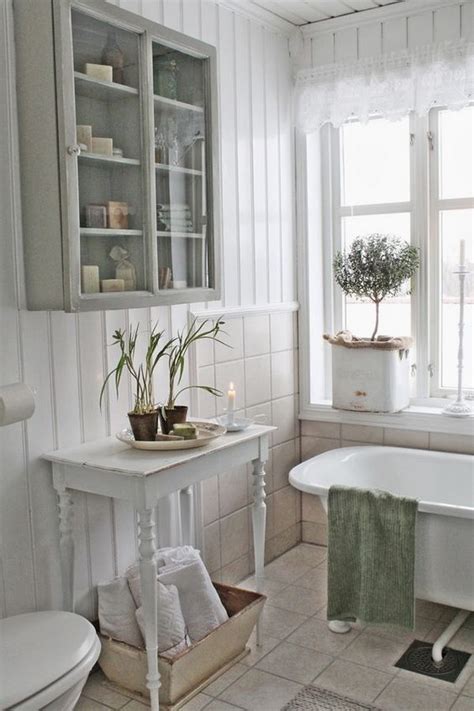 Bath collection and a few scented candles, or just brighten up your daily shower with a boho shower curtain! 50+ Amazing Shabby Chic Bathroom Ideas | Styletic