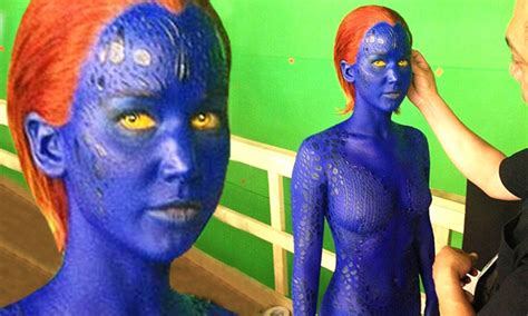 Jennifer Lawrence Reveals Her Toned Physique As She Wears Blue Body Paint To Portray X Men S