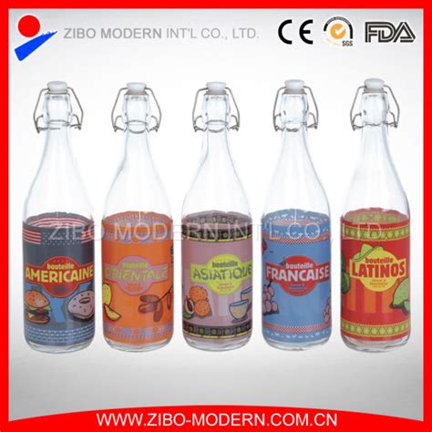 China 1litre 1000ml Milk Beverage Swing Top Clip Cap Juice Glass Water