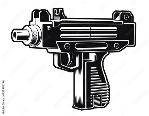 Black And White Vector Illustration Of A Uzi Submachine Gun Stock
