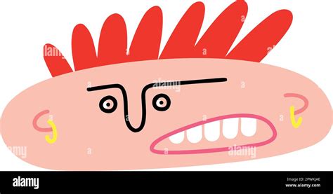 Funny Punk With Bizarre Hair And Ugly Face Vector Illustration Stock