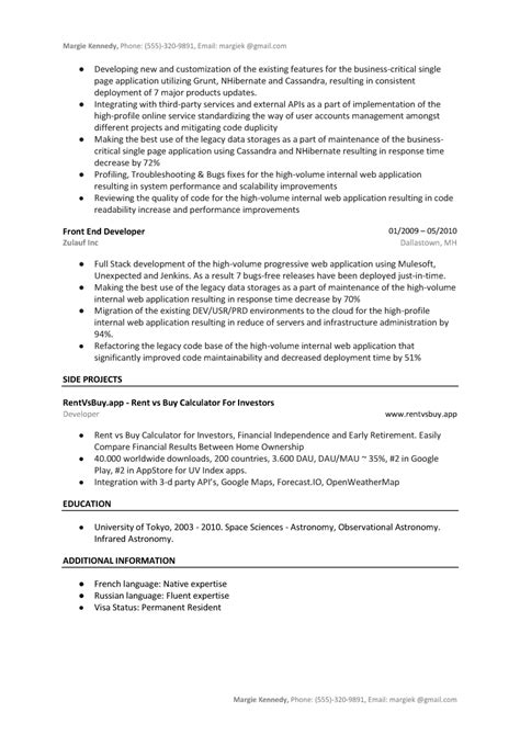 Brilliant and creative it professional with bachelor's degree in information technology and. Front-End Developer Resume Sample & Template (Word, PDF ...