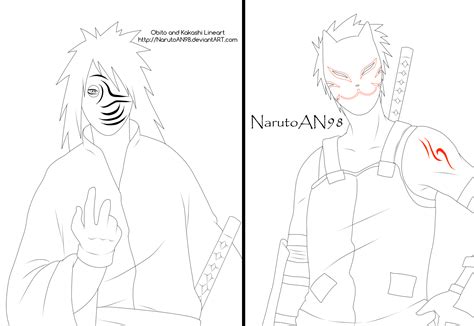 Obito And Kakashi Lineart By Narutoan98 On Deviantart