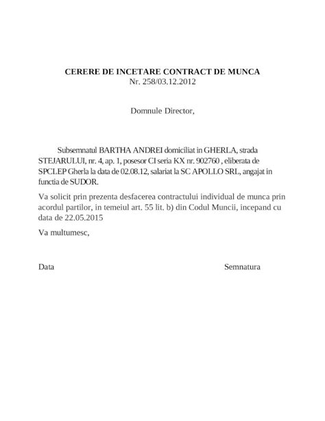 Docx Cerere De Incetare Contract De Munca Dokumen Tips
