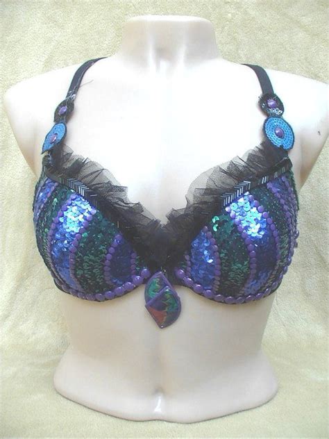 Beautiful Peacock Colored Sequined Bra Bc Cup Etsy Peacock Color