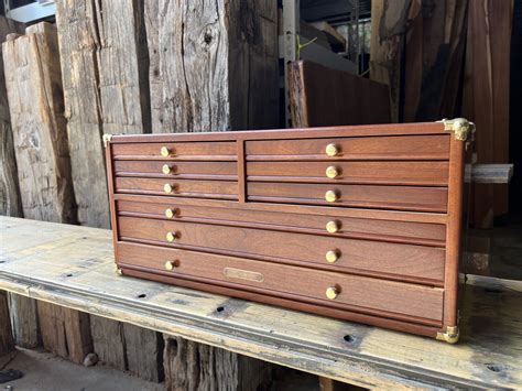 Rare H Gerstner Sons 9 Drawers Cherry Wood Machinist Tool Chest Box