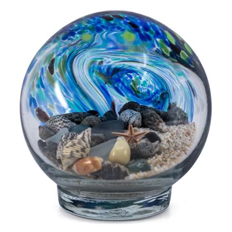 Hand Blown Art Glass Sea Globe With Sand And Seashells Dark Blue And Teal 4 New Ebay