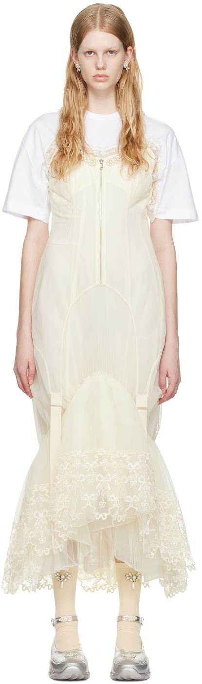 Simone Rocha SSENSE Exclusive Off White Fitted Zip Up Maxi Dress Simone