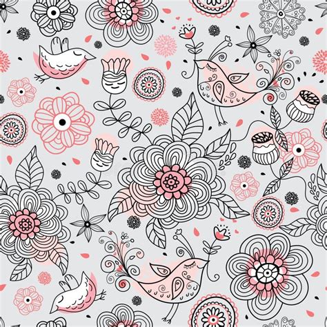 Floral Seamless Pattern With Birds Stock Vector Illustration Of Black