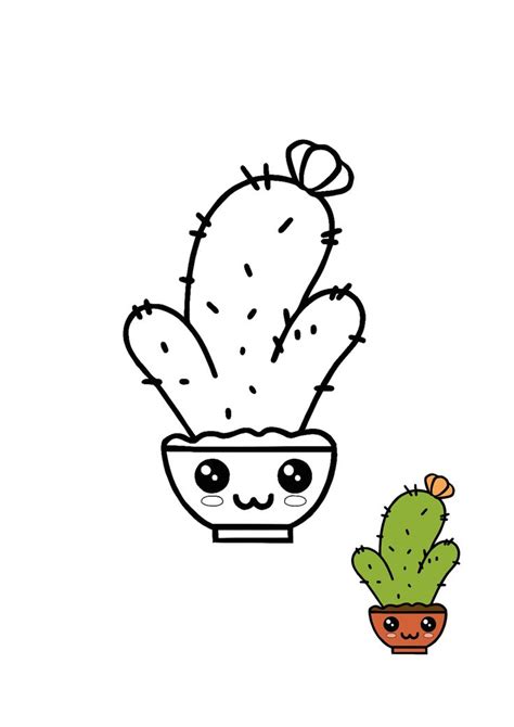 Kawaii Cactus Coloring Page With Sample How To Color Cactus
