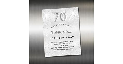 70th Birthday Silver Glitter Invitation Magnet Zazzle