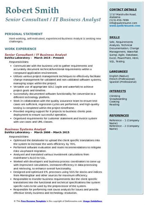 Download how to start a business analyst career. IT Business Analyst Resume Samples | QwikResume