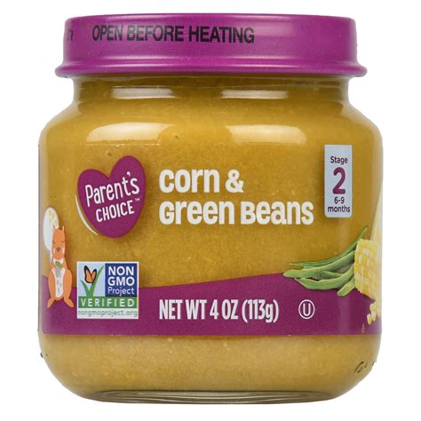 Parents Choice Baby Food Sweet Corn And Green Beans Stage 2 4 Oz