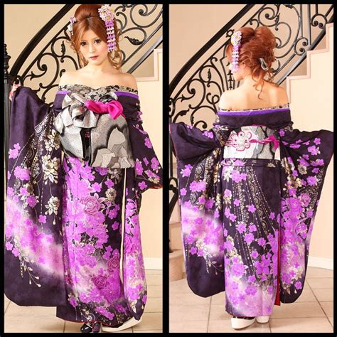 Off Shoulder Furisode With Front Tied Obi Interesting Sexy Kimonos