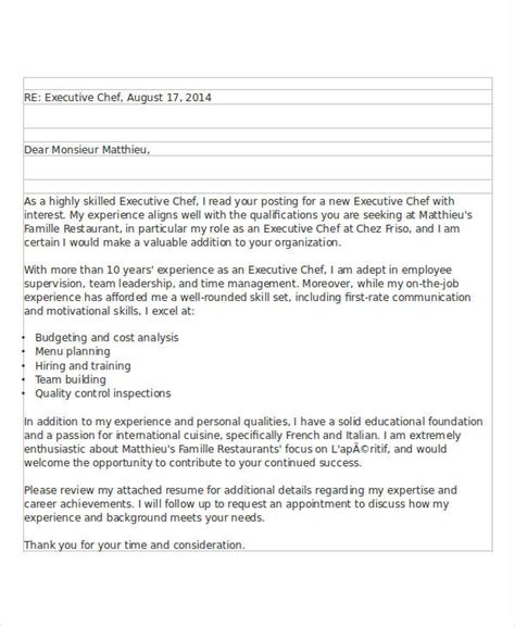 10 Job Application Letters For Chef Sample Example Format Download