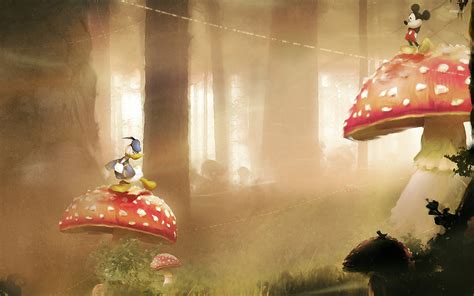 Mickey And Donald On Giant Mushrooms Wallpaper Cartoon Wallpapers