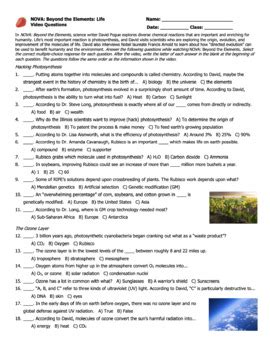 NOVA Beyond The Elements Life Video Questions Worksheet By Mr McNeely