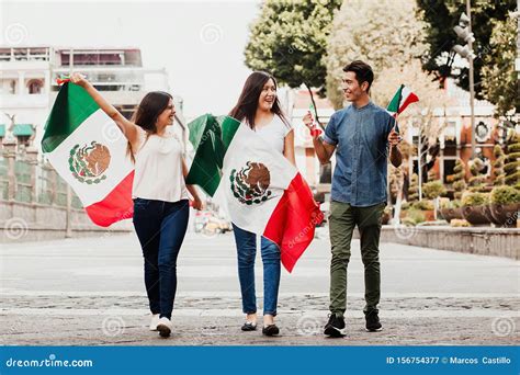 Mexican People Cheering With Flag Of Mexico Viva Mexico In Mexican