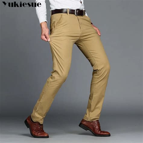 Mens Classic Casual Khaki Pants Men Business Dress Slim Fit Elastic Jogger Long Trousers Male