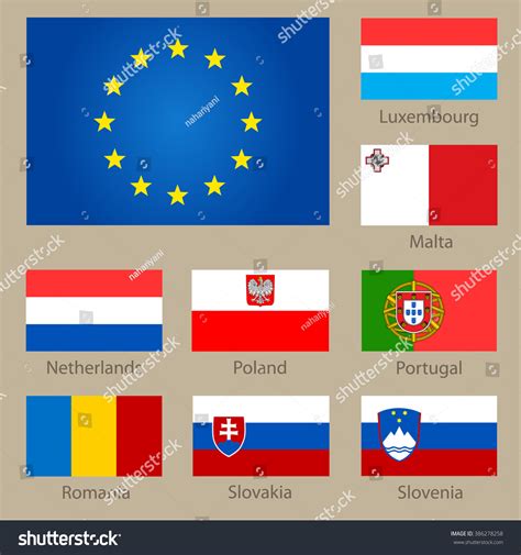 Set European Countries Flags On Neutral Stock Vector Royalty Free