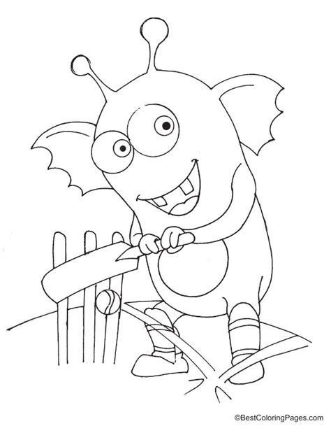 Monster Playing Cricket Coloring Page Download Free Monster Playing
