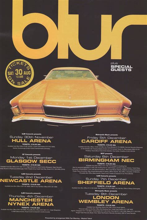 Vintage Blur Concert List London Wembley Glasgow Secc Poster Etsy In