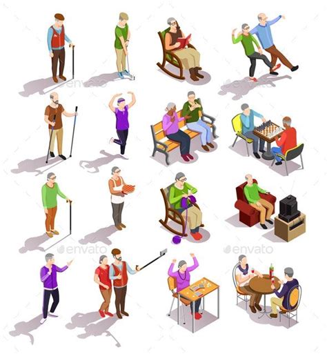 Elderly People Isometric Set | Isometric people, Isometric, Elderly people