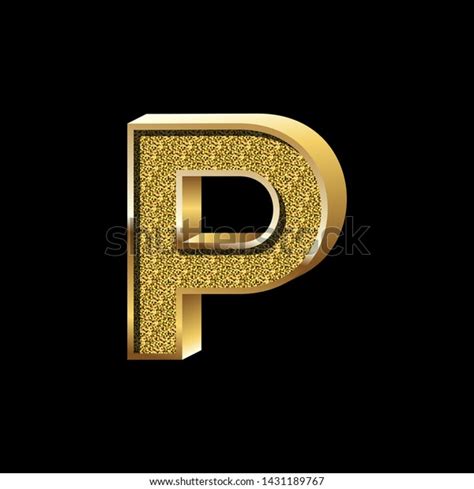 3d Gold Metal Letter P Black เวกเตอร์สต็อก ปลอดค่าลิขสิทธิ์