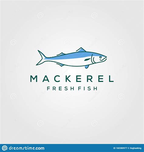 Line Art Fish Mackerel Logo Hipster Vintage Label Emblem Vector Seafood