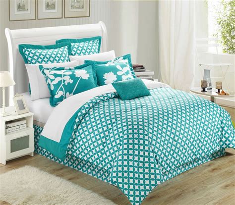 King Size Turquoise 7 Piece Floral Bed In A Bag Comforter Set