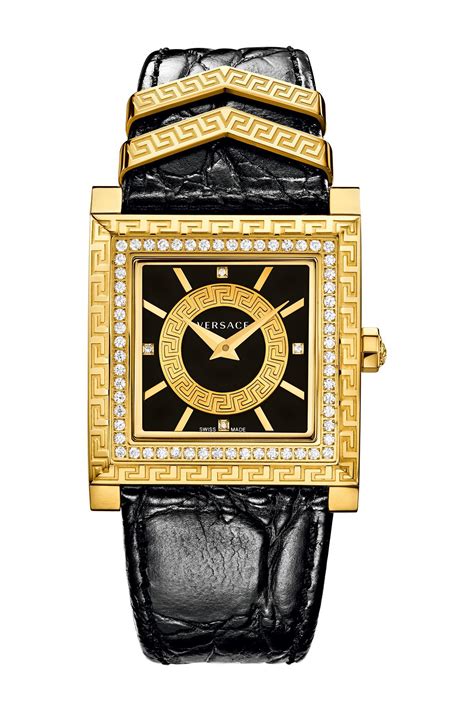 Versace Leather Diamond Gold Black Watch In Yellow Gold Metallic Lyst
