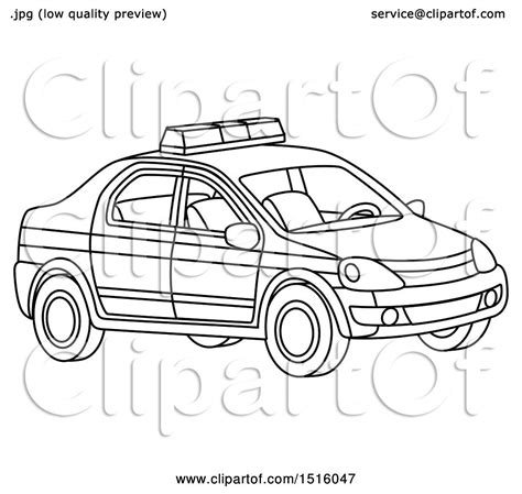 Clipart Of A Black And White Police Car Royalty Free Vector