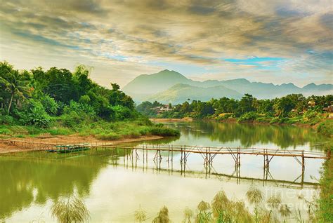 Beautiful View Of A Bamboo Bridge Laos Landscape Photograph By