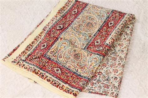 Bohemian Hippie Style Indian Block Print Cotton Fabric Bedspread 70s