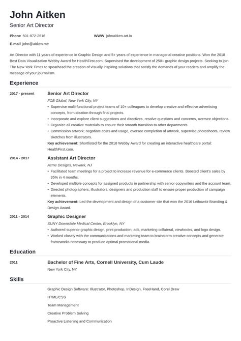 Art Director Resume Examples And Writing Guide