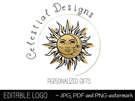 Sun And Moon Logo Template Editable Logo Gold Watermark Logo Etsy