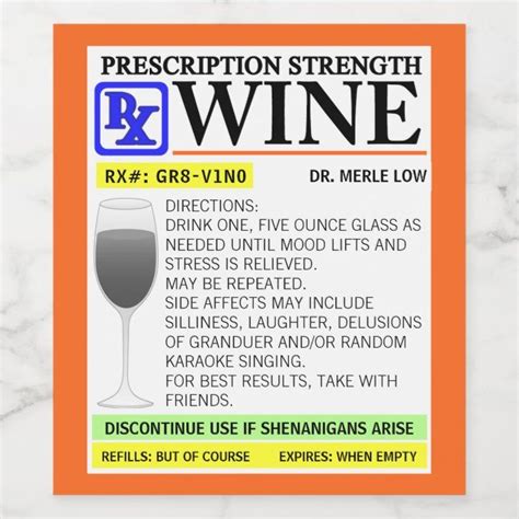 Funny Prescription Wine Label In 2022 Funny Wine Labels
