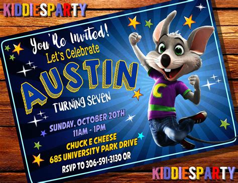 Chuck E Cheeses Birthday Party Invitation 5x7 Digital File Images And
